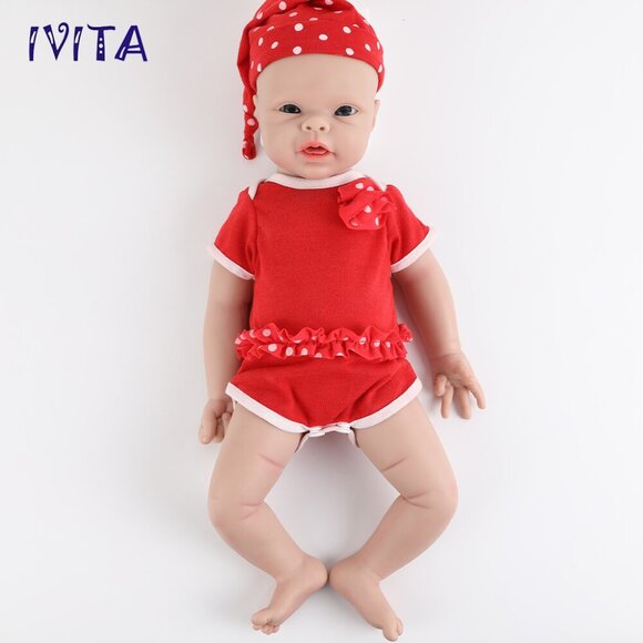 IVITA 20'' Full Soft Body Silicone Newborn Smiling Open Eyes Baby Girl Doll - Picture 12 of 14